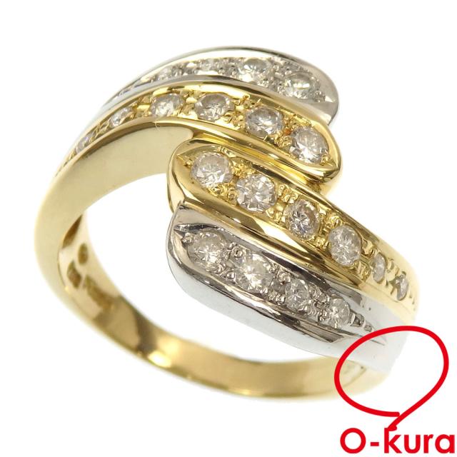 中古 ダイヤモンド リング レディース K18YG Pt850 15号 0.57ct 7.1g 