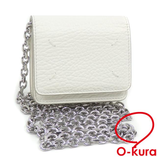 中古 メゾンマルジェラ チェーンショルダーウォレット レディース ホワイト 白 レザー SA3UI0009 二つ折り財布 コインケース 小銭入れ 斜め掛の通販は