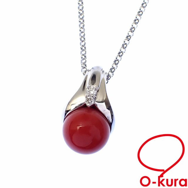 中古 珊瑚 ダイヤモンド ネックレス レディース K18WG 0.03ct 5.7g 750 18金 ホワイトゴールド さんごの通販は