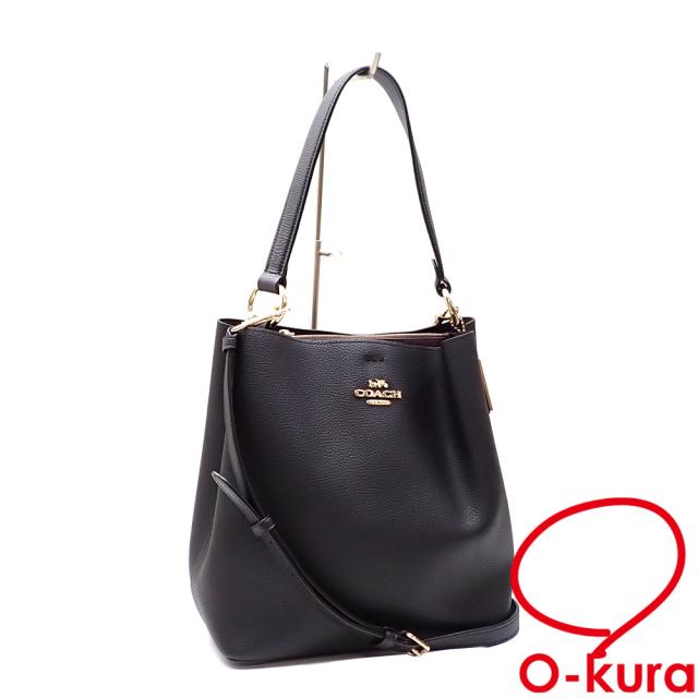 COACH ブラックレザー ハンドバッグショルダータウンバッグ