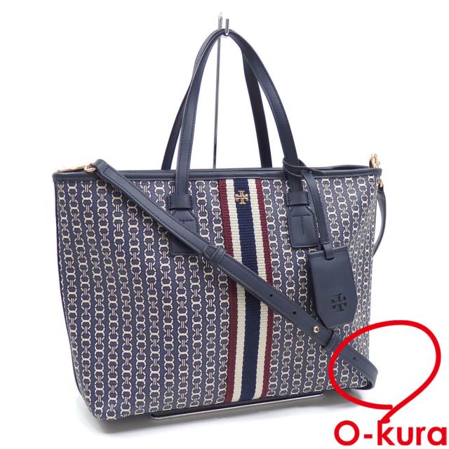 中古 トリーバーチ トートバッグ ジェミニリンク トート レディース トリーネイビー PVC レザー 53304 ハンド ショルダー 2WAY 斜め掛けの通販は