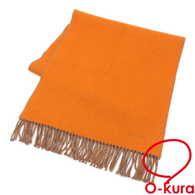 中古 エルメス マフラー メンズ カシミヤ オレンジ グレー レクトヴェルソ フリンジ 古着の通販は