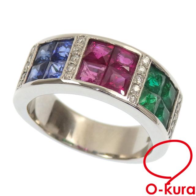 中古 マルチカラー リング レディース K18WG 8.5号 18金 ホワイト 