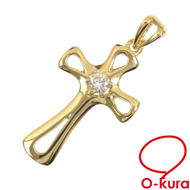 中古 ウノアエレ ダイヤモンド クロス ネックレス レディース K18YG 0.285ct 4.4g 18金 イエローゴールド 750 十字架