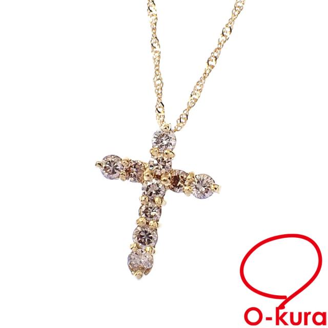 中古 ダイヤモンド クロスモチーフ ネックレス レディース K18YG 0.5ct 