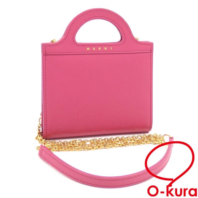 中古 マルニ チェーンショルダーウォレット レディース ピンク レザー PFMO0078U0 二つ折り財布 BILLFOLD 斜め掛の通販は 32,000円