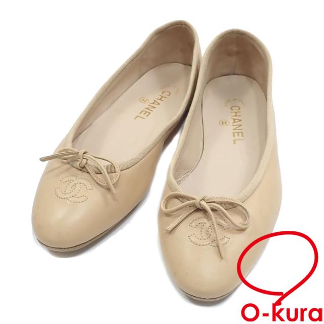 中古 シャネル ルームシューズ レディース レザー ベージュ 約23.5cm 37 室内履き リボン ココマーク フラット ぺたんこ 古着 アパレルの通販は