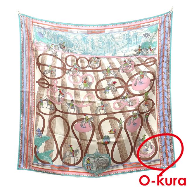 中古 エルメス スカーフ カレ 90 レディース シルク マルチカラー 馬 ホース ダブルフェイス パッサード・エ・セルパンティーヌ Passades et Serpentines 2022年春夏 古着