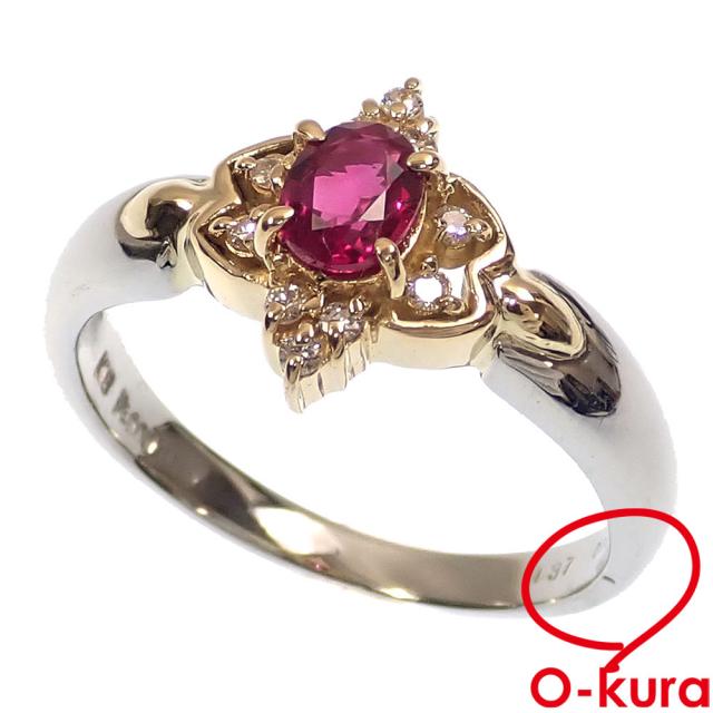 中古 ルビー ダイヤモンド リング レディース Pt900 K18YG 12号 0.07ct