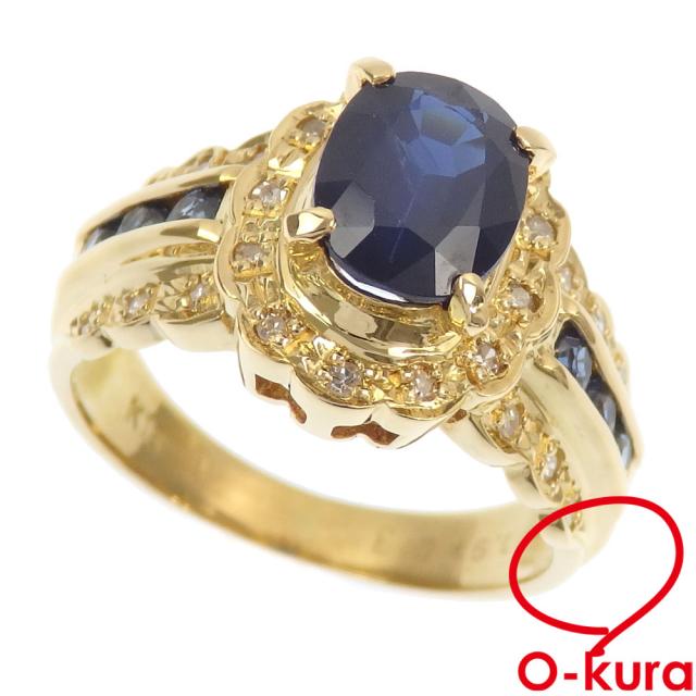 中古 サファイア ダイヤモンド リング レディース K18YG 10号 1.97ct 