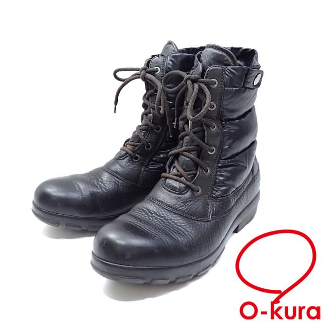 中古 モンクレール ダウン レザー ハイカット ブーツ メンズ ラバーソール ブラック 黒 27.0cm 43 古着 アパレル