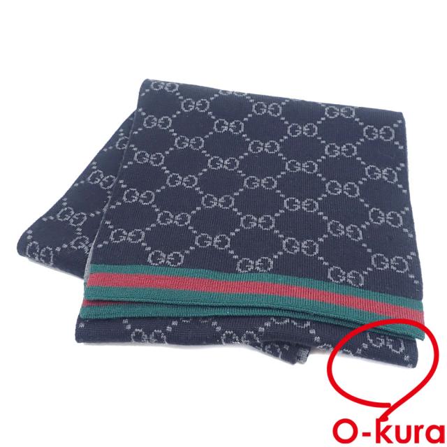 中古 グッチ マフラー メンズ ウール ブラック グレー 325806 シェリーライン 古着 アパレルの通販は