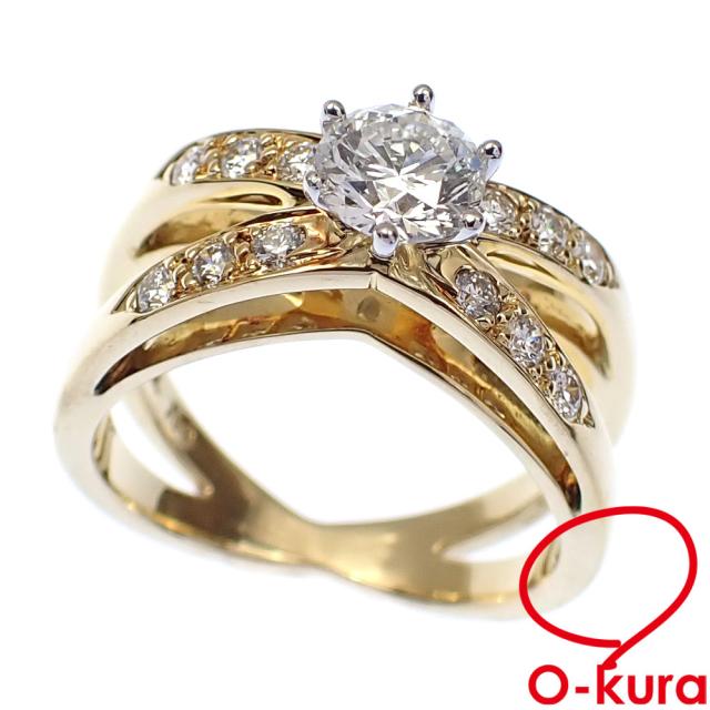 中古 ティファニー クリスクロス ダイヤモンド リング レディース K18YG Pt950 9号 0.50ct 6.0g 750 18金 イエローゴールド プラチナの通販は