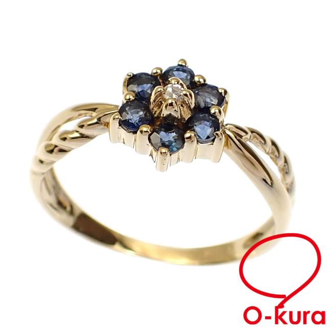 中古 サファイア ダイヤモンド リング レディース K18YG 11号 1.9g 750 18金 イエローゴールドの通販は
