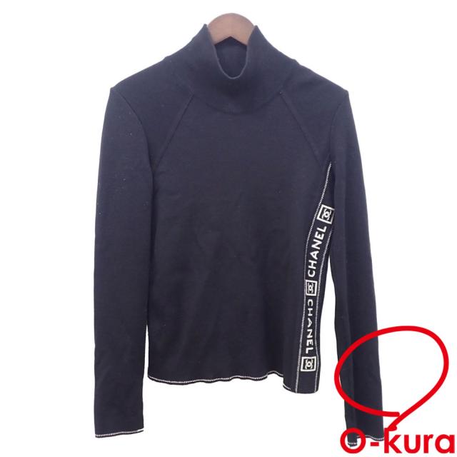 中古 シャネル ニット ウール 長袖 ハイネック レディース ブラック 黒 サイズ40 P22074 スポーツライン 古着 アパレル トップス