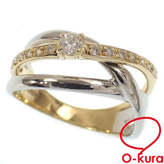 中古 ダイヤモンド リング レディース K18YG Pt900 12号 0.21ct