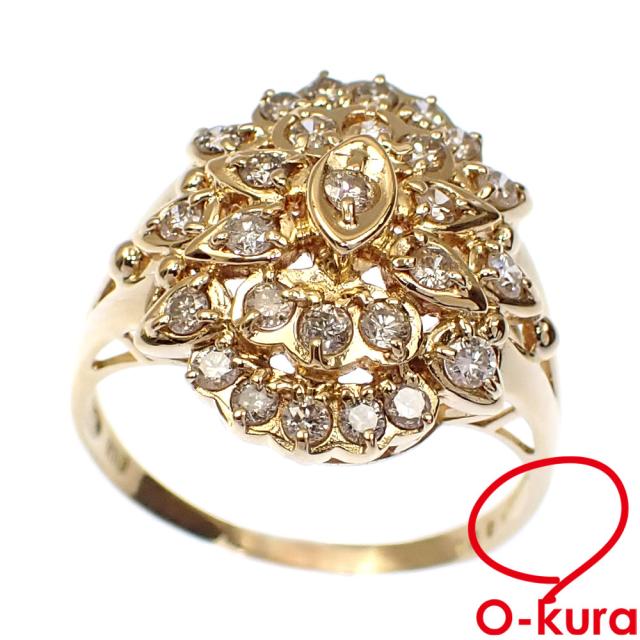 【再入荷】 中古 3.4g 0.50ct 14号 K18YG レディース リング ダイヤモンド アクセサリー