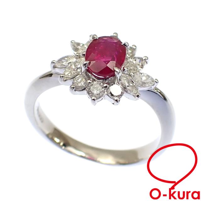 中古 ルビー ダイヤモンド リング レディース Pt900 11号 0.65ct