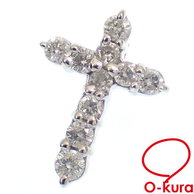 14金ホワイトゴールド K14WG クロスペンダント 中古 ダイヤモンド