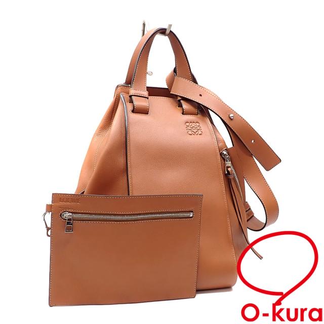 中古 ロエベ ハンドバッグ ハンモックバッグ ミディアム レディース ブラウン カーフレザー 387.30.N27 2WAY ショルダー 肩掛