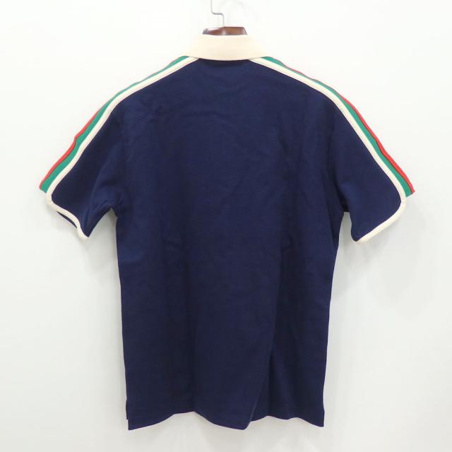 中古 グッチ ポロシャツ メンズ 半袖 コットン ネイビー 紺 Sサイズ 古着 アパレル トップス_1