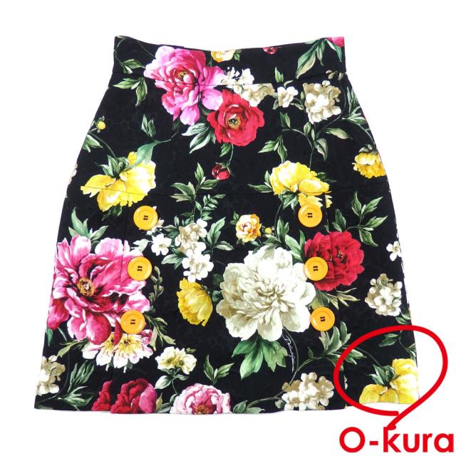 中古 ドルチェ&ガッバーナ スカート レディース 膝上丈 ビスコース他 ブラック マルチカラー Sサイズ 花柄 フラワー 古着 アパレル