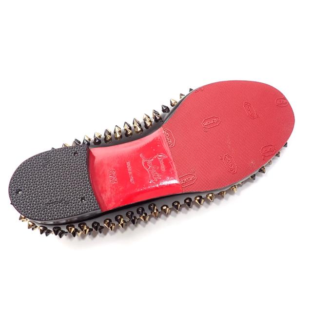 中古 クリスチャンルブタン パンプス レディース アーモンドトゥ パテントレザー ブラック 24.5cm 37 1/2 ロックスタッズ フラット ぺたんこ 古着 アパレル