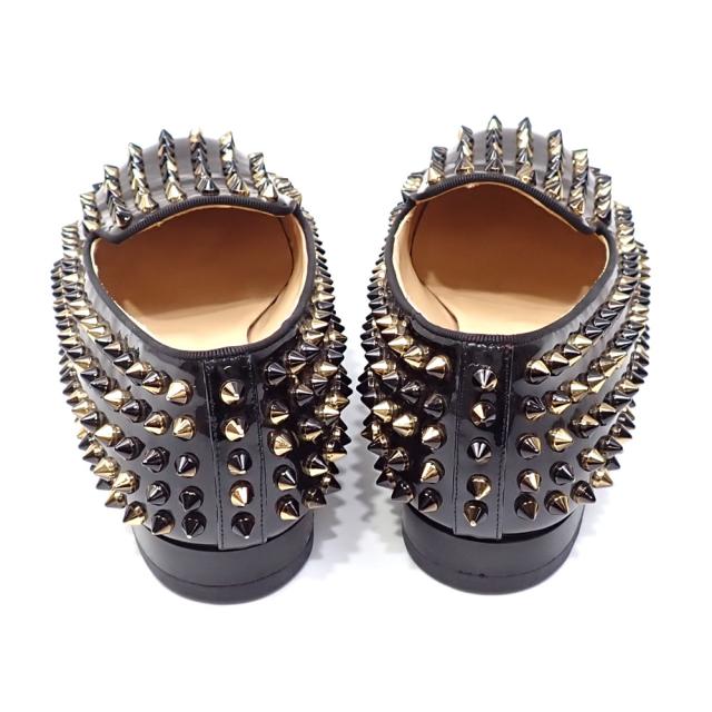 中古 クリスチャンルブタン パンプス レディース アーモンドトゥ パテントレザー ブラック 24.5cm 37 1/2 ロックスタッズ フラット ぺたんこ 古着 アパレル