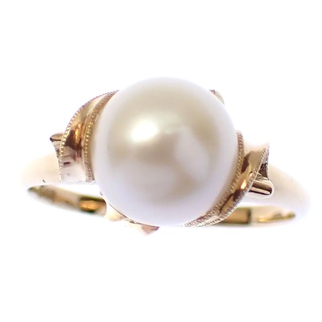 中古 パール リング レディース K18YG 12号 8.0mm 3.4g 750 18