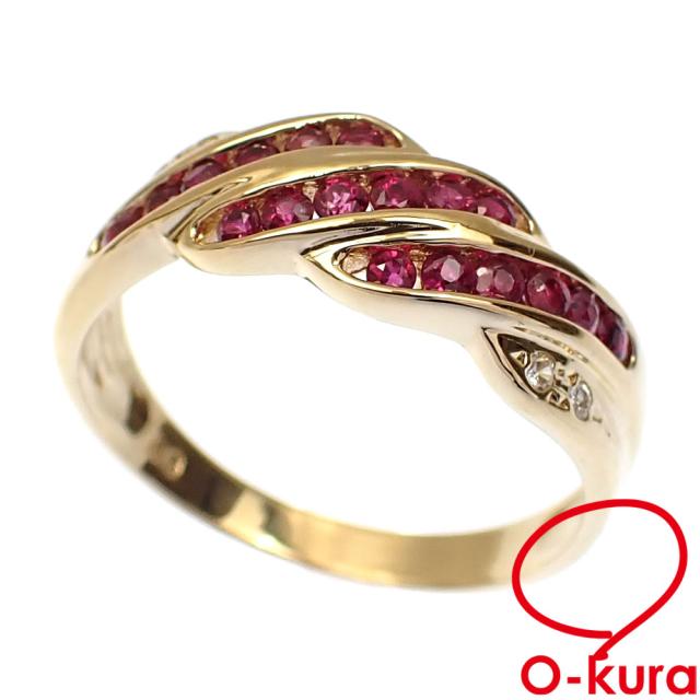 ふ*こ様 ✨ダイヤ & ルビー & K18✨イエローゴールド リング V字　12 ふ*こ様 ✨ダイヤ & ルビー & K18✨イエローゴールド リング V字 12