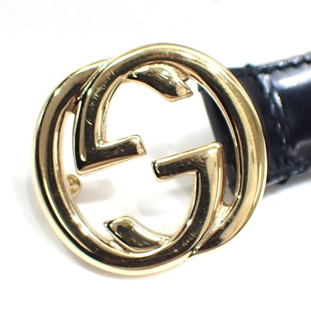 中古 グッチ インターロッキングG ベルト レディース レザー ブラック