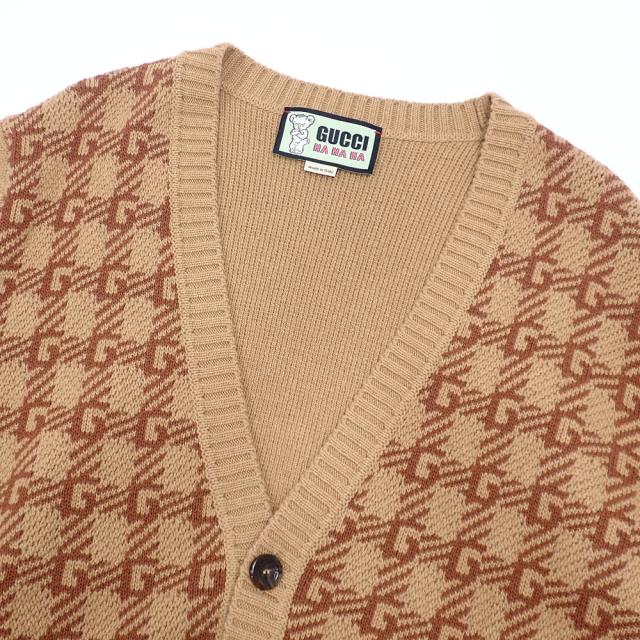 中古 グッチ カーディガン メンズ 長袖 Vネック ウール キャメル Lサイズ GUCCI HAHAHA 古着 アパレル トップス_5