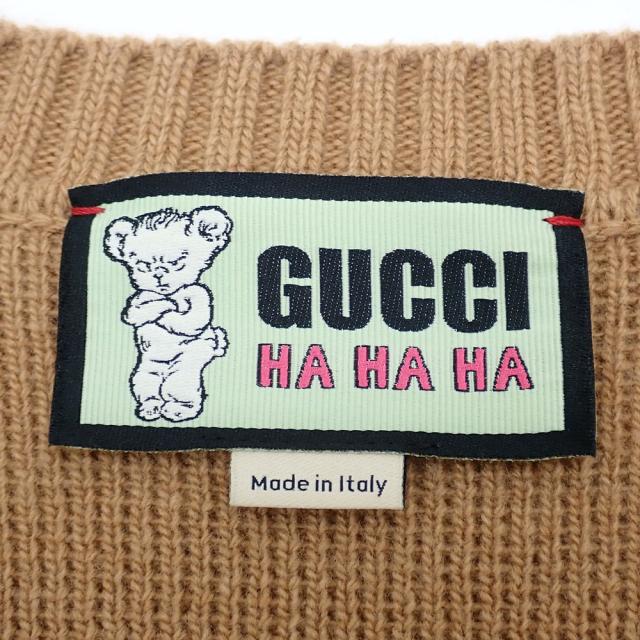 中古 グッチ カーディガン メンズ 長袖 Vネック ウール キャメル Lサイズ GUCCI HAHAHA 古着 アパレル トップス_6