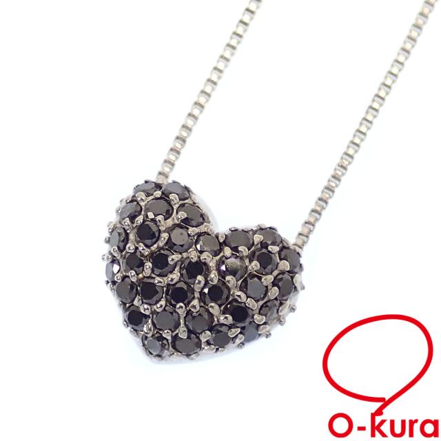 中古 ブラックダイヤモンド ハートモチーフ ネックレス レディース K18WG 0.3ct 2.8g 18金 ホワイトゴールド