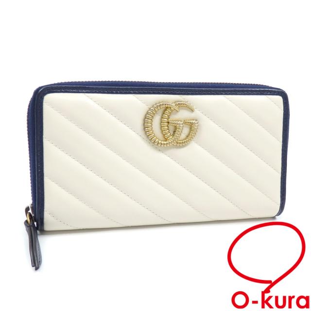 中古 グッチ ラウンドファスナー 長財布 GGマーモント レディース