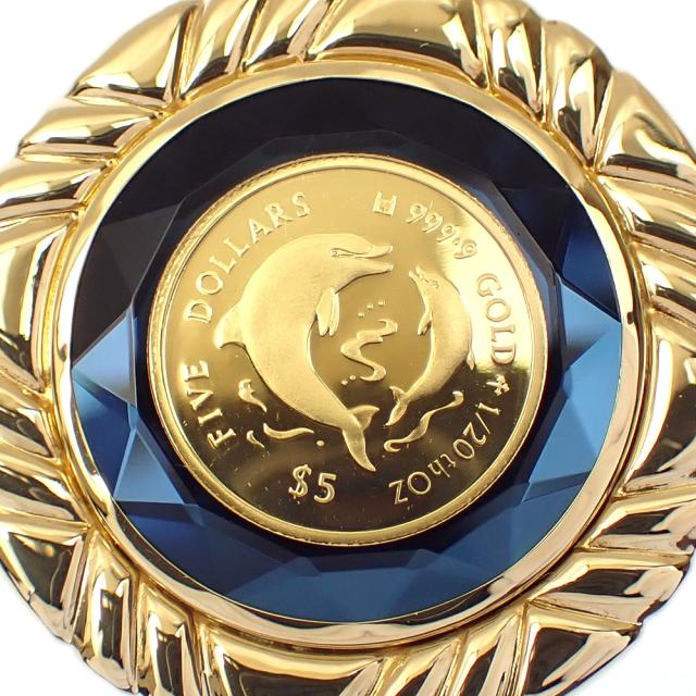 中古 ゴールドコイン ペンダントトップ レディース K18YG枠 K24YG 9.8g