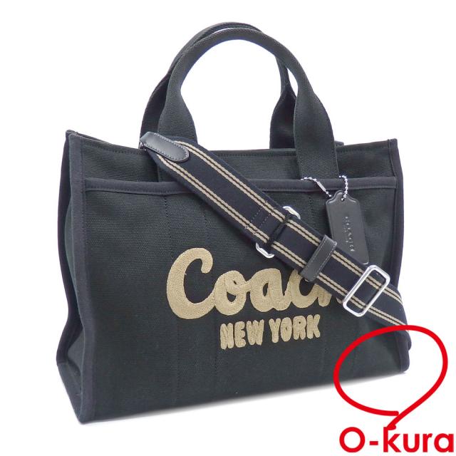 中古 コーチ トートバッグ カーゴ トート レディース ブラック 黒 キャンバス グログラン リサイクルレザー CP158 LHBLK ハンド ショルダー 2WAY 斜め掛け