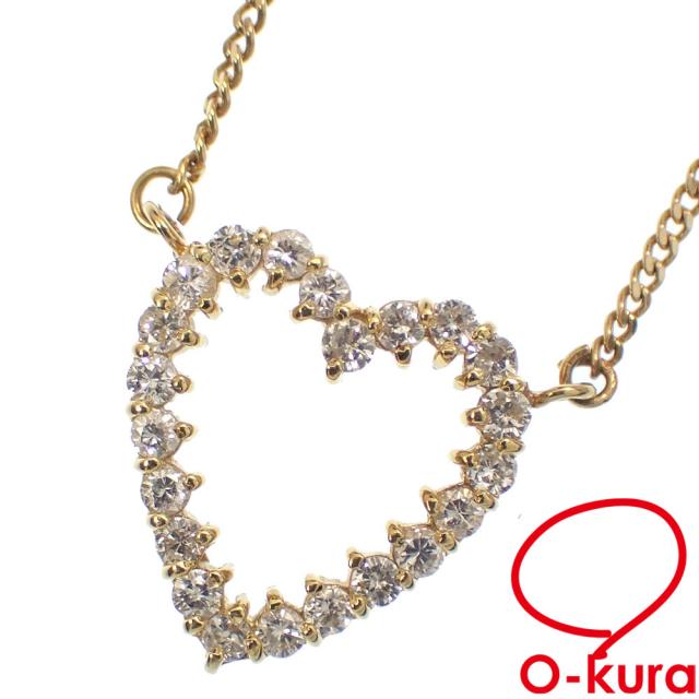中古 ダイヤモンド ハートモチーフ ネックレス レディース K18YG 0.41  