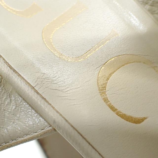 中古 グッチ サンダル レディース レザー オフホワイト 22.5cm 35 1/2 ハイヒール スクエアトゥ ラインストーン 古着 アパレル