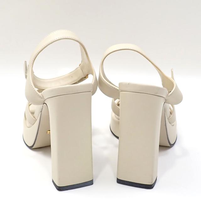 中古 グッチ サンダル レディース レザー オフホワイト 22.5cm 35 1/2 ハイヒール スクエアトゥ ラインストーン 古着 アパレル