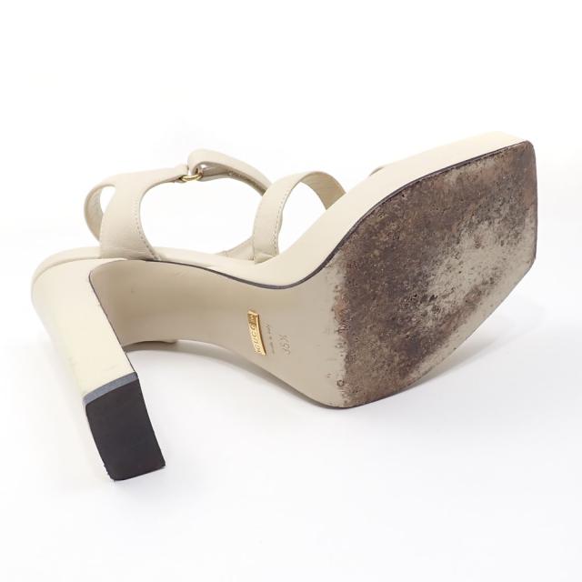 中古 グッチ サンダル レディース レザー オフホワイト 22.5cm 35 1/2 ハイヒール スクエアトゥ ラインストーン 古着 アパレル