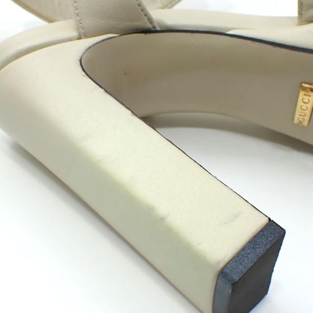 中古 グッチ サンダル レディース レザー オフホワイト 22.5cm 35 1/2 ハイヒール スクエアトゥ ラインストーン 古着 アパレル