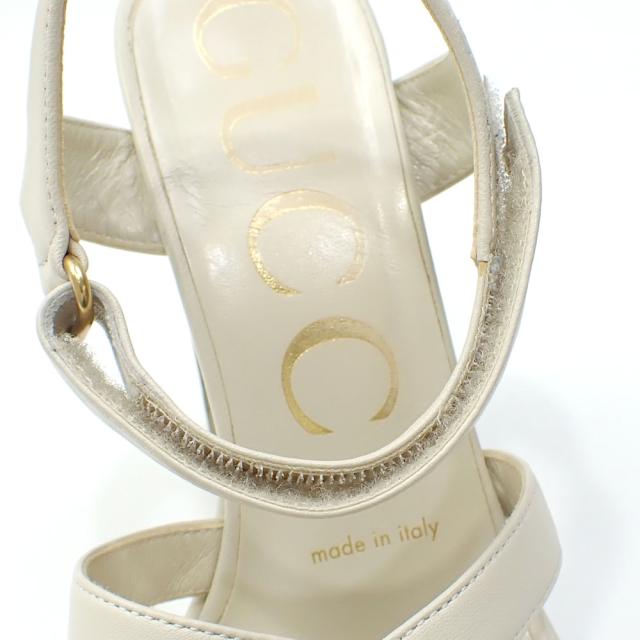 中古 グッチ サンダル レディース レザー オフホワイト 22.5cm 35 1/2 ハイヒール スクエアトゥ ラインストーン 古着 アパレル