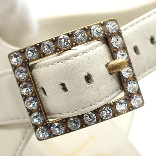 中古 グッチ サンダル レディース レザー オフホワイト 22.5cm 35 1/2 ハイヒール スクエアトゥ ラインストーン 古着 アパレル