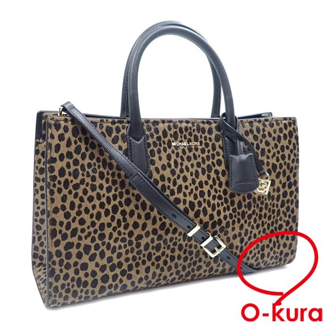 中古 マイケルコース ハンドバッグ チータープリント カーフヘア サッチェル ミディアム レディース ブラウン 茶色 ヘアカーフレザー 30R5GETS2O8179 トート アニマル 2WAY ショルダー 肩掛け 斜め掛