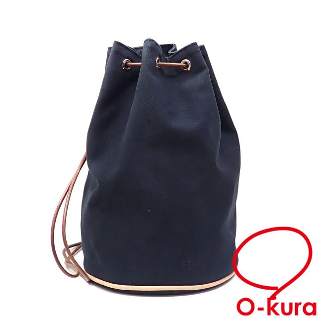 中古 エルメス ポロションミミル PM ショルダーバッグ レディース ブラック 黒 キャンバス レザー HERMES 肩掛