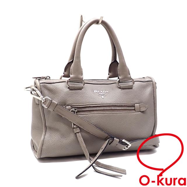 中古 プラダ ハンドバッグ レディース グレー系 レザー 1BB022 ショルダー 2WAY 斜め掛