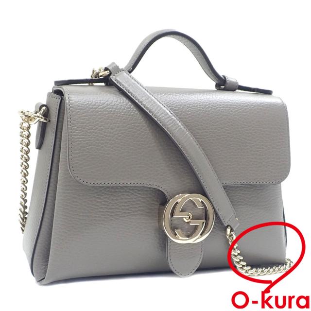 中古 グッチ ハンドバッグ レディース グレー カーフレザー 510302 2WAY ショルダー 肩掛け 斜め掛け インターロッキングG アウトレット