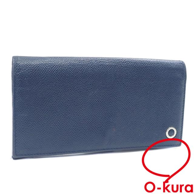 中古 ブルガリ 二つ入り 長財布 メンズ ネイビー 紺色 レザー 革 ブルガリブルガリ