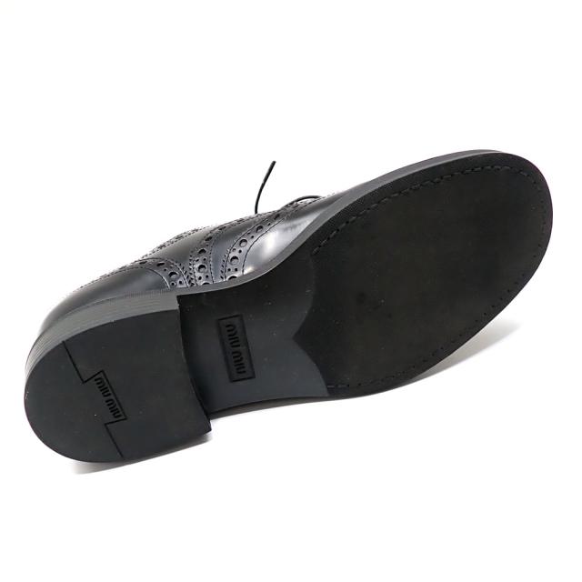 中古 ミュウミュウ × チャーチ オックスフォード ブローグシューズ レディース レザー ブラック 24.5cm 37 1/2 革靴 レースアップシューズ パンチング 古着 アパレル